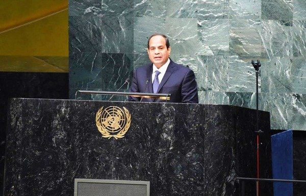 Egyptian president Abdel Fattah al-Sisi delivers a speech at the UN General Assembly on September 20th. [Photo courtesy of al-Sisi's Facebook page]