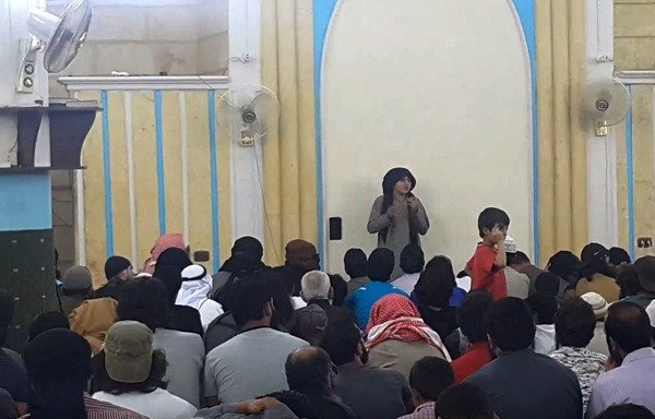 A child from the 'Cubs of the Caliphate' delivers a sermon in a Mosul mosque in Iraq. [Photo courtesy of Syrian activist Mohammed al-Abdullah]