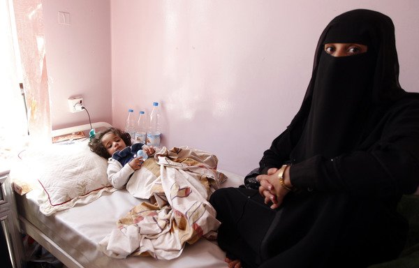 A Yemeni child receives treatment at a hospital in Sanaa on October 29th. [Mohammed Huwais/AFP]