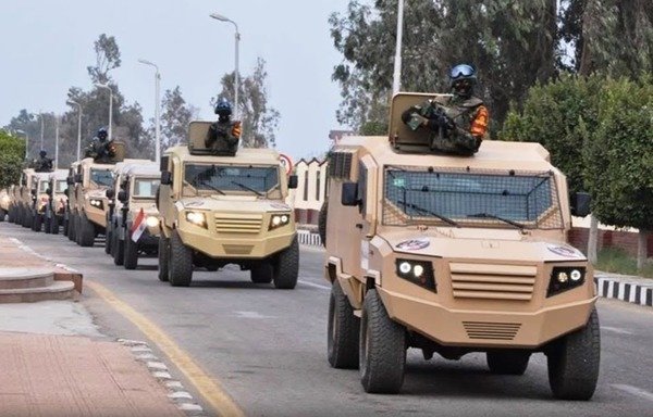 Egyptian army armoured vehicles patrol a street in Cairo. [Photo courtesy of the Egyptian armed forces]
