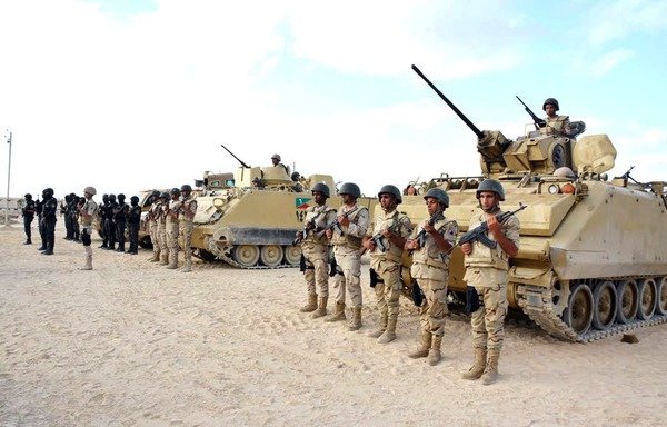 Egyptian army forces take position during ongoing military operations in Sinai. [Photo courtesy of Egyptian armed forces]