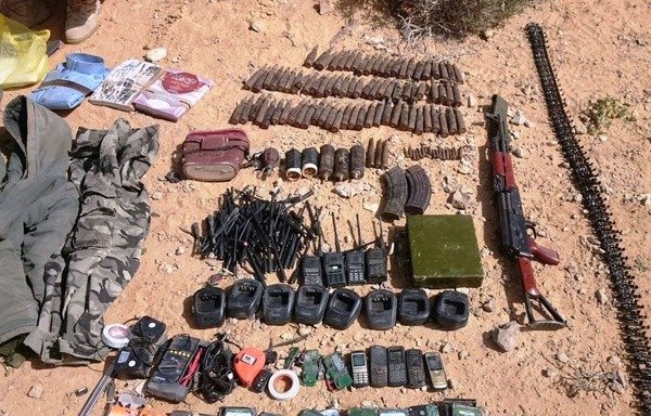 The Egyptian army displays a cache of weapons, ammunition and other equipment it seized from militants in Sinai. [Photo courtesy of Egyptian Armed Forces]