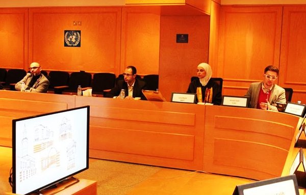 Sketch for Syria participants present their vision for Syria's future at the UN House in Beirut. [Photo courtesy of Sketch for Syria]