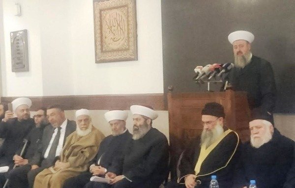 Sunni clerics and scholars gather at Tripoli's al-Wafaa mosque to affirm their commitment to moderation and their rejection of extremism. [Photo courtesy of the meeting's preparatory committee]