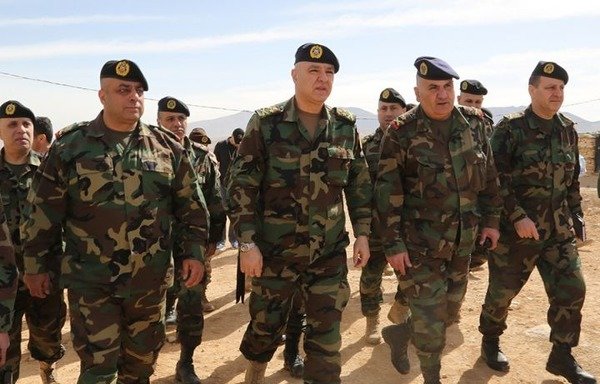 Lebanese Armed Forces Commander Joseph Aoun inspects military outposts around the border town of Arsal on April 10th. [Photo courtesy of the Army Orientation Directorate]