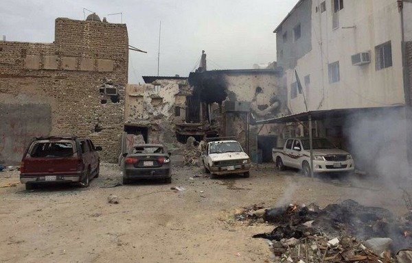 Civilian vehicles in Almosara area of the town of Awamiya show damage inflicted by militant gunfire. Saudi forces have been clashing with extremists in the region who are backed by Iran's Islamic Revolutionary Guard Corps. [Photo courtesy of the Saudi Press Agency]