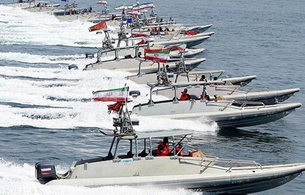 Iran's Islamic Revolutionary Guard Corps relies on fast attack speedboats to disrupt civil and economic maritime activity in the Gulf. [Photo via Iranian news]