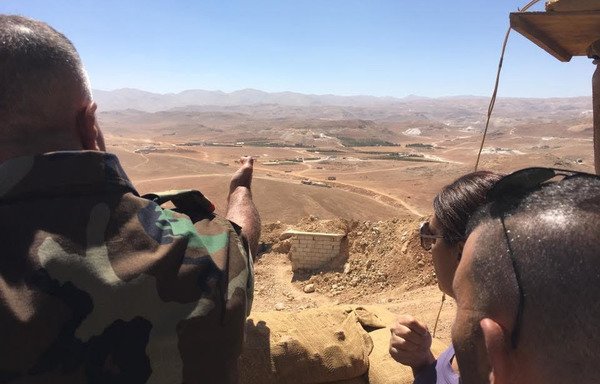 Lebanese army personnel point out the juroud areas of Ras Baalbek and al-Qaa that are newly liberated from the 'Islamic State of Iraq and Syria'. [Photo courtesy of Jocelyn Abu Farhat]