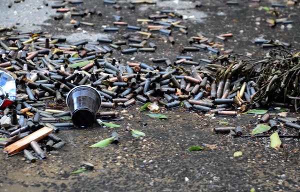 A picture taken on April 12th shows spent bullet casings on the ground at Ain al-Hilweh, Lebanon's largest Palestinian refugee camp, near Sidon, after clashes earlier in the week between an extremist group and security forces. [STRINGER/AFP]