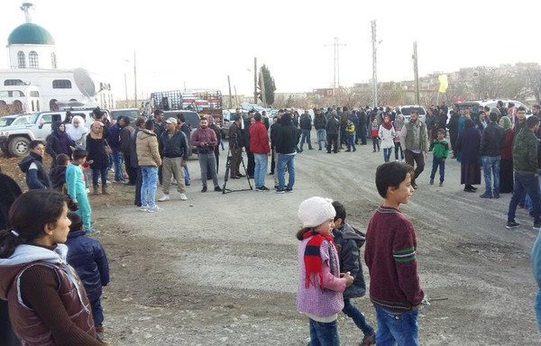 Residents of Tufail gather on November 30th to welcome 200 Lebanese and 60 Syrian families who had fled the town four years ago back to the area. [Photo courtesy of Alaa Othman]