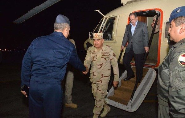 Egypt's defense and interior ministers return to Cairo safely after a rocket strike targeted a North Sinai military airport during their visit. [Photo courtesy of Egyptian army spokesman Tamer al-Rifai]