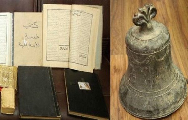 The Lebanese army recovered ancient religious artefacts that al-Nusra Front stole from the monastery in the Syrian town of Maaloula in December 2013. [Photo courtesy of the Lebanese Army Directorate of Guidance]