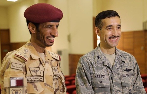 Joint Special Forces Commander Brig. Gen. Hamad bin Abdullah al-Fetais al-Marri stands with the military attaché at the US Embassy, Col. David Keesey at the launch of joint exercises between the two countries. [Photo circulated on social media]