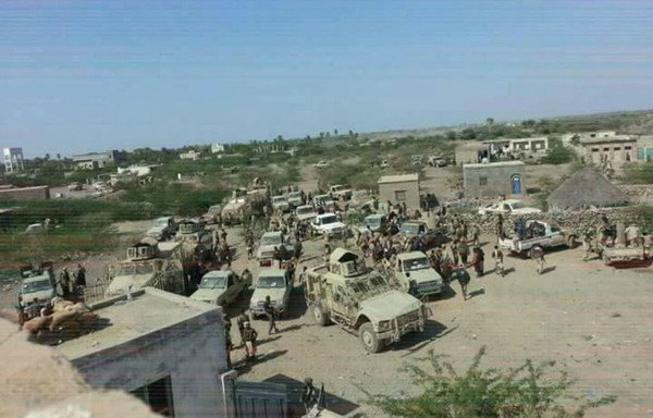 Yemeni forces gather in the Hays region of al-Hodeida province after its liberation from the Houthis. [Photo courtesy of the UAE Armed Forces]