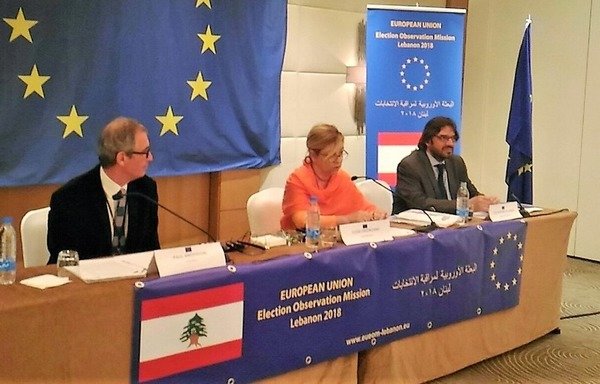 رئيسة البعثة الأوروبية لمراقبة الانتخابات البرلمانية في لبنان ايلينا فالنسيانو تعلن عن بدء أعمال البعثة في 13 نيسان/أبريل. [نهاد طوباليان/المشارق]