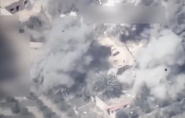 A screenshot from a video shows the 'Islamic State of Iraq and Syria' base in Syria that was targeted by Iraqi aircraft on April 19th. [Photo courtesy of the Iraqi Security Information Centre]