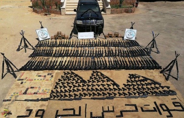Egyptian Border Guard forces display some of the weapons they seized during Operation Sinai 2018. [Photo courtesy of Egyptian Ministry of Defence]