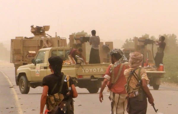 Yemeni pro-government forces are seen gathering at the south of al-Hodeidah airport on June 15th in this screenshot from a video. [AFP]
