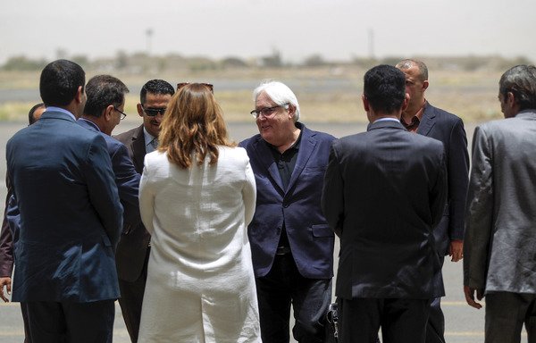 UN special envoy for Yemen Martin Griffiths arrives in Sanaa on June 16th for talks on al-Hodeidah. He was expected to brief the UN Security Council about the talks on Monday. [Mohammed Huwais/AFP]