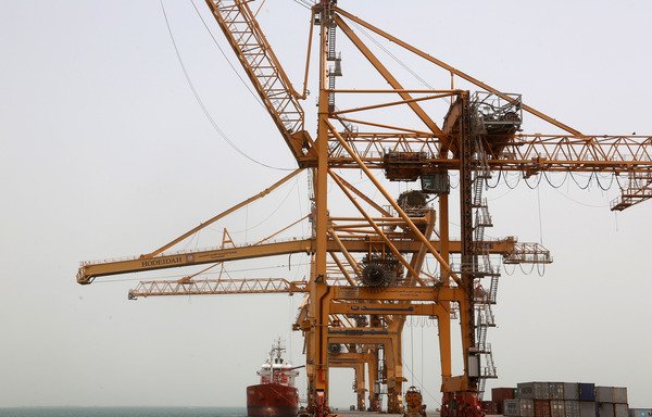 A general view shows al-Hodeidah port on June 24th. [Abdo Hyder/AFP]