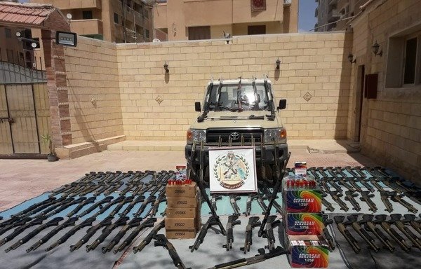 Weapons and ammunition seized by the armed forces during Operation Sinai 2018. [Photo courtesy of the Egyptian Armed Forces’ Morale Affairs Department]