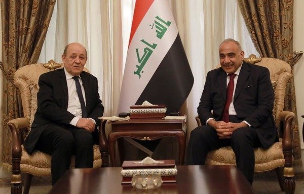 Iraqi Prime Minister Adel Abdel Mahdi receives French Foreign Minister Jean-Yves Le Drian during his January 14th visit to Baghdad. [Photo courtesy of the Office of the Prime Minister]