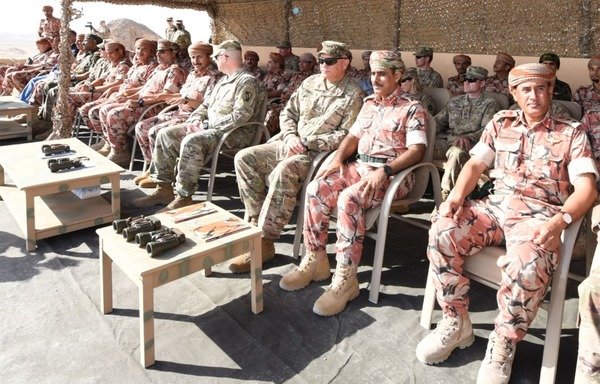 Senior officers of the Sultan's armed forces, the Royal Oman Police, other security services and a number of senior US military officers are seen during the Inferno Creek 19 exercise. [Photo courtesy of Oman News Agency]