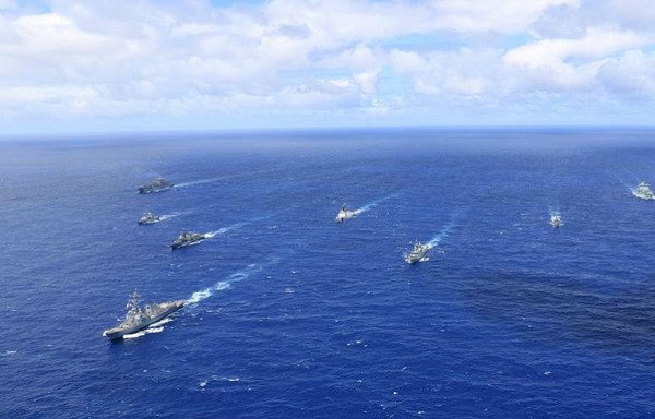 French naval vessels are shown in the waters of the Mediterranean sea during a naval exercise in 2018. [Photo circulated on social media]