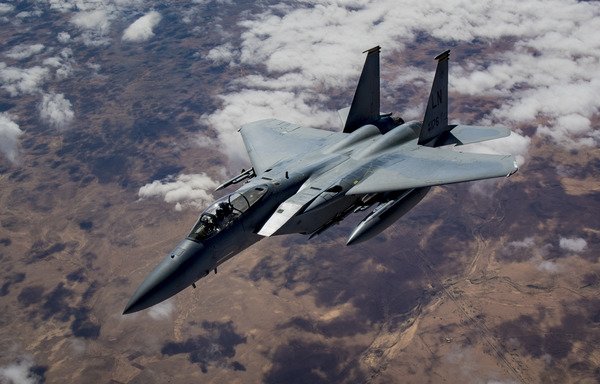 A US Air Force F-15C Eagle flies in support of Operation Inherent Resolve against ISIS on February 11th. [US Air Force]