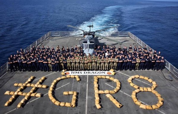 On March 17th, while transiting home off the coast of Oman, HMS Dragon seized 125 bags of hashish onboard a vessel that they suspected of carrying drugs. [File]