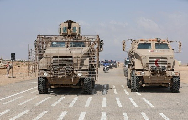 Armoured vehicles are on display during an April 24th military parade in al-Mukalla. [Photo courtesy of 2nd Military Zone]