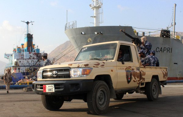 Yemeni forces patrol near al-Mukalla's airport on November 29th, 2018. The airport is scheduled to reopen soon. [Saleh al-Obeidi/AFP]