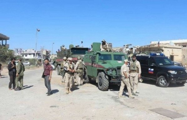 A Russian military police patrol is seen in northern rural Homs. [Photo courtesy of Faisal al-Ahmad]