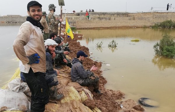 Lebanon's Hizbullah has been diverting floodwater away from IRGC investments in Iran's Ahwaz region, sometimes at the expense of local homes and enterprises, experts say. [Photo circulated on social media]
