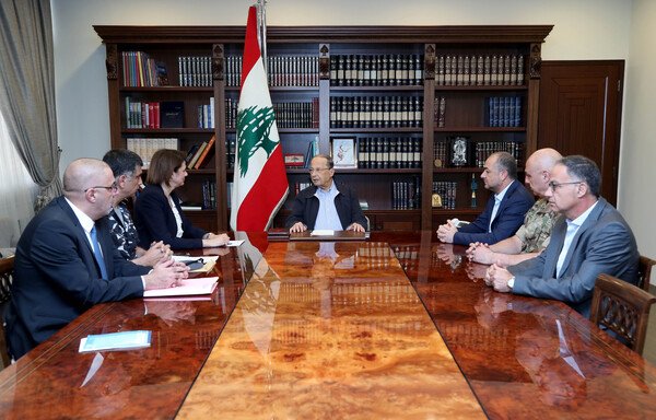 Lebanese President Michel Aoun meets with ministers and security officials to discuss tighter security measures and improving intelligence-sharing efforts after the June 3rd Tripoli attack. [Photo courtesy of Dalati and Nohra] 