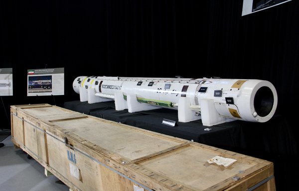 The US military displays what it says is an Iranian Sayyad-2 surface-to-air missile system drone at a military base in Washington on November 29th, 2018. [Thomas Watkins/AFP]