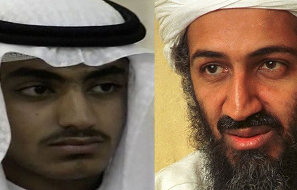 Hamza bin Laden (L) -- who was reportedly killed according to US officials -- and his late father, Osama, are shown in undated photos. [File]