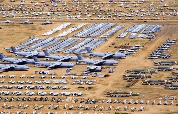 Military transport and assault aircraft are seen at al-Udeid US air base in Qatar. [Photo circulated online]