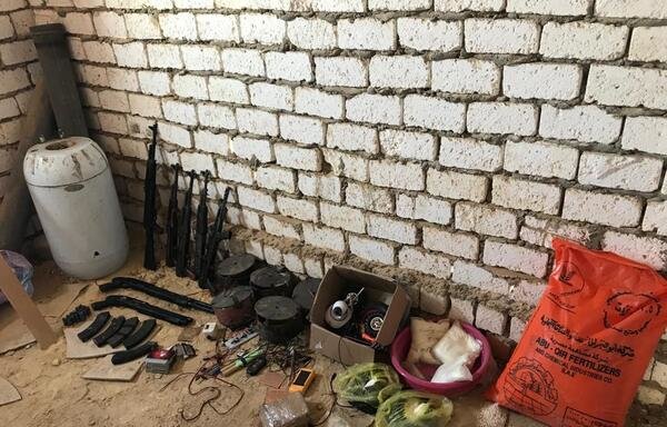 Weapons and explosives that were found at two hideouts the Egyptian security forces raided on August 8th after a blast outside the National Cancer Institute in central Cairo killed 22 people. [Photo courtesy of the Egyptian Interior Ministry]