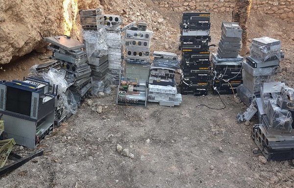 The Iraqi army displays electronic devices found inside a tunnel in the Ninawa province district of Tal Afar on July 11th. They belonged to ISIS's Amaq radio station. [Photo courtesy of the Iraqi Ministry of Defence]