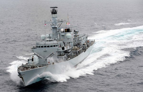 A British naval vessel charged with ensuring the security and safety of merchant ships is seen here in Gulf waters. [Photo circulated on social media]