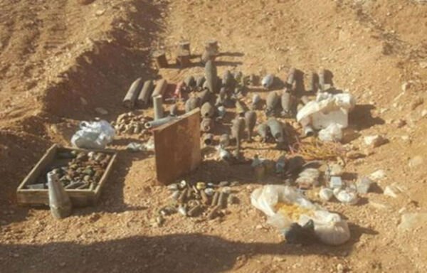 A Lebanese army team trained by French experts displays explosives planted by ISIS that they removed from the area around Arsal. [Photo courtesy of the Regional School for Humanitarian De-mining in Lebanon]
