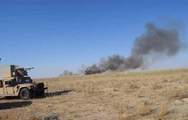 Iraqi forces strike an ISIS hideout in the Anbar desert as part of the first phase of the 'Will of Victory' security campaign on July 8th. [Photo courtesy of the Border Guard forces]