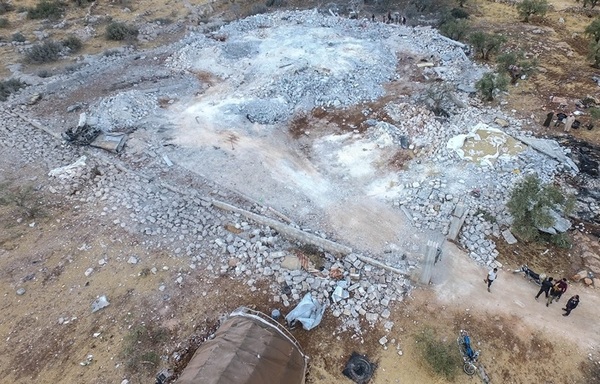 This photograph shows the flattened house in which ISIS leader Abu Bakr al-Baghdadi was hiding in the town of Barisha in northern rural Idlib. [Photo via Idlib-plus]