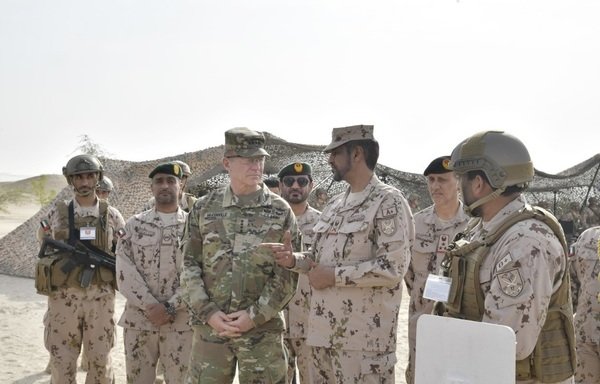 Lt. Gen. Saleh Mohammed Saleh al-Ameri, Commander of the UAE Land Forces, and US Army Chief of Staff Gen. James C. McConville, attend the last day of 'Iron Union 12' on December 17th. [Photo courtesy of Emirati state news agency WAM]
