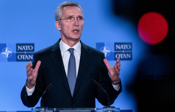 NATO Secretary General Jens Stoltenberg delivers a speech during a press conference at the end of The North Atlantic Council meeting focused on the situation concerning Iran at NATO headquarters in Brussel, on January 6th. [Kenzo Tribouillard/AFP]