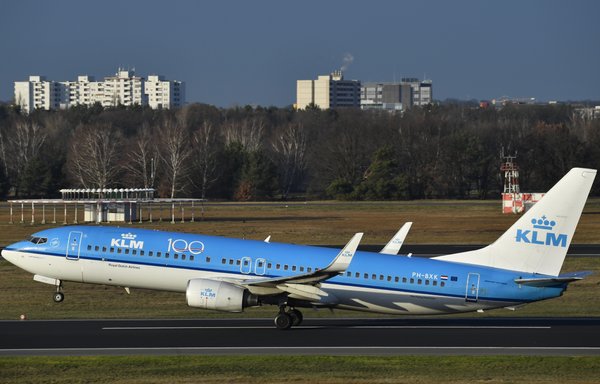A Boeing 737-800 aircraft operated by Dutch flag-carrier KLM takes off from Tegel airport in Berlin on December 29th. The airline has suspended all flights over Iranian or Iraqi airspace following Iran's attack on bases housing US troops in Iraq on January 8th. [John Macdougall/AFP]