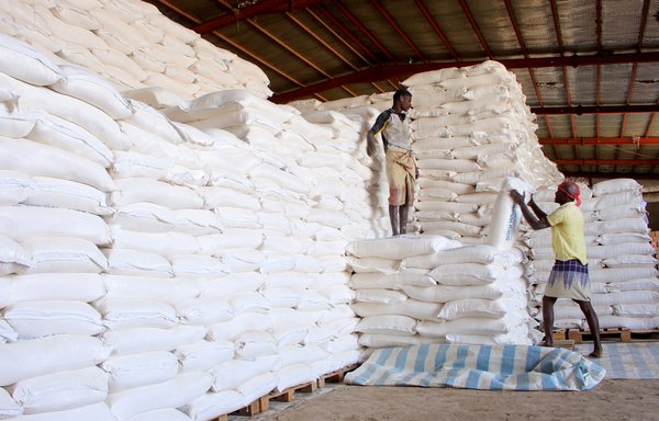 Iran-backed Houthi militias looted a World Food Programme (WFP) warehouse in Hajjah province on January 28th, 2020, according to an aid worker. Pictured here, displaced Yemenis receive humanitarian aid, donated by the WFP in co-operation with the Danish Refugee Council, in Hajjah province on December 30th, 2019. [Essa Ahmed/AFP]