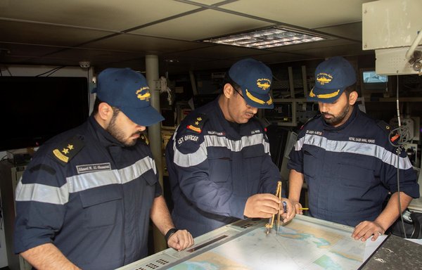 Royal Saudi naval officers at work in the operations room of a Saudi naval vessel. [Photo courtesy of Saudi Press Agency]