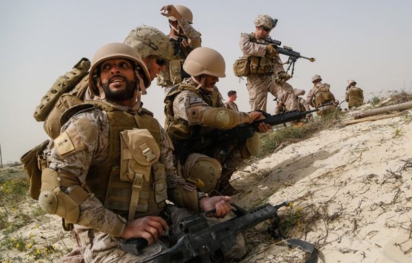 US Marines and Royal Saudi Naval Forces elements during joint training in al-Jubail region as part of the Marine Defender training exercise in late February. [US Central Command]